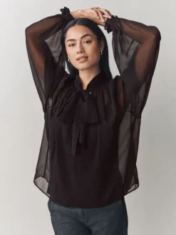 Laura Ashley Chemisier en mousseline à nœud foulard