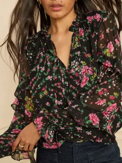 Love & Roses Chemisier à encolure crantée et poignets à volants Best