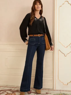 Love & Roses Chemisier manches longues à col cranté Clearance