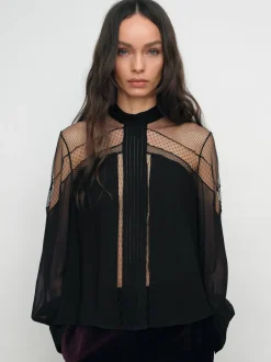 Reiss Chemisier Marnie à col noué et empiècement en dentelle Online