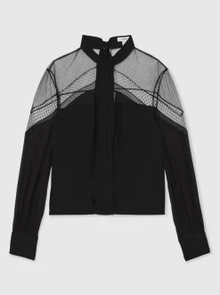 Reiss Chemisier Marnie à col noué et empiècement en dentelle Online