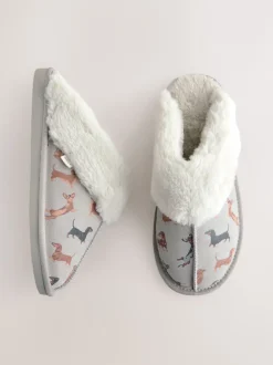 Next Chien saucisse gris - Suede Mule Pantoufles New