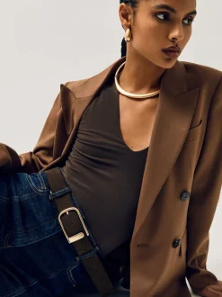 Reiss chocolat - Ceinture en cuir avec boucle à demi-passant Iyla New