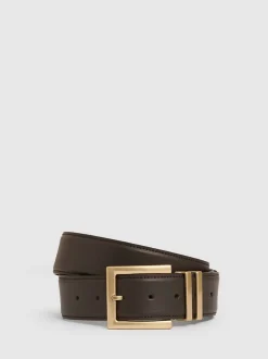 Reiss chocolat - Brompton Leather Square Buckle Ceintures New