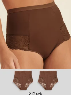 Next Chocolat Nude - Imprimé Gainant Culotte brésilienne dos lacé 2 Lot Clearance