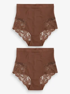 Next Chocolat Nude - Imprimé Gainant Culotte brésilienne dos lacé 2 Lot Clearance
