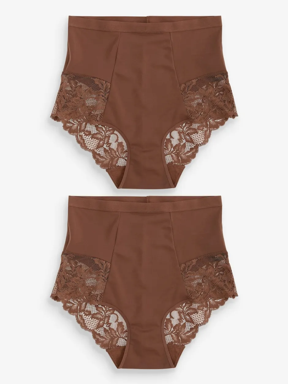 Next Chocolat Nude - Imprimé Gainant Culotte brésilienne dos lacé 2 Lot Clearance