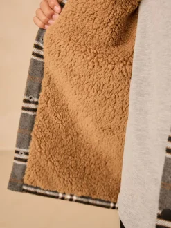 Next Col Gris À carreaux borg - Veste-chemise doublée (3-16ans) New