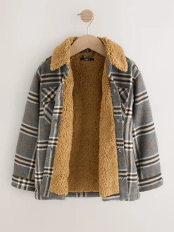 Next Col Gris À carreaux borg - Veste-chemise doublée (3-16ans) New