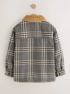 Next Col Gris À carreaux borg - Veste-chemise doublée (3-16ans) New