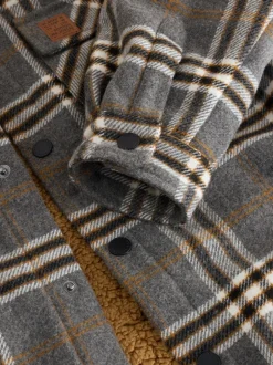 Next Col Gris À carreaux borg - Veste-chemise doublée (3-16ans) New