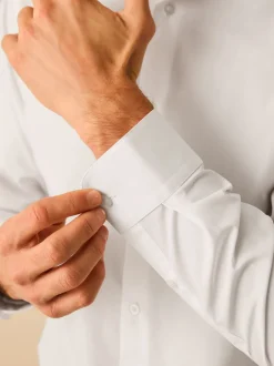 Next Col Penny blanc - Chemises intelligentes faciles d’entretien à poignets simples