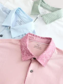 Next - Polo en jersey Manches courtes 3 Pack Col tissé rose / bleu / blanc Best