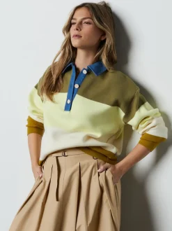 Next col Vert Rayé Jean - Pull confortable doux au toucher à manches longues avec col polo New