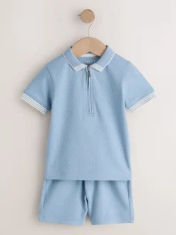 Next - Ensemble polos et shorts de manches (3mois-7ans) Col zippé bleu Discount