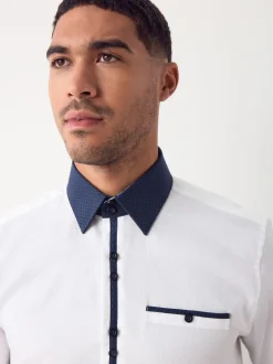 Next - Chemise de soirée élégante à manches longues Collier Blanc Hatch Contrat Clearance