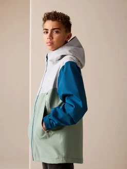 Next - Veste à capuche imperméable doublée de polaire (3-17ans) Color block bleu/vert Sale