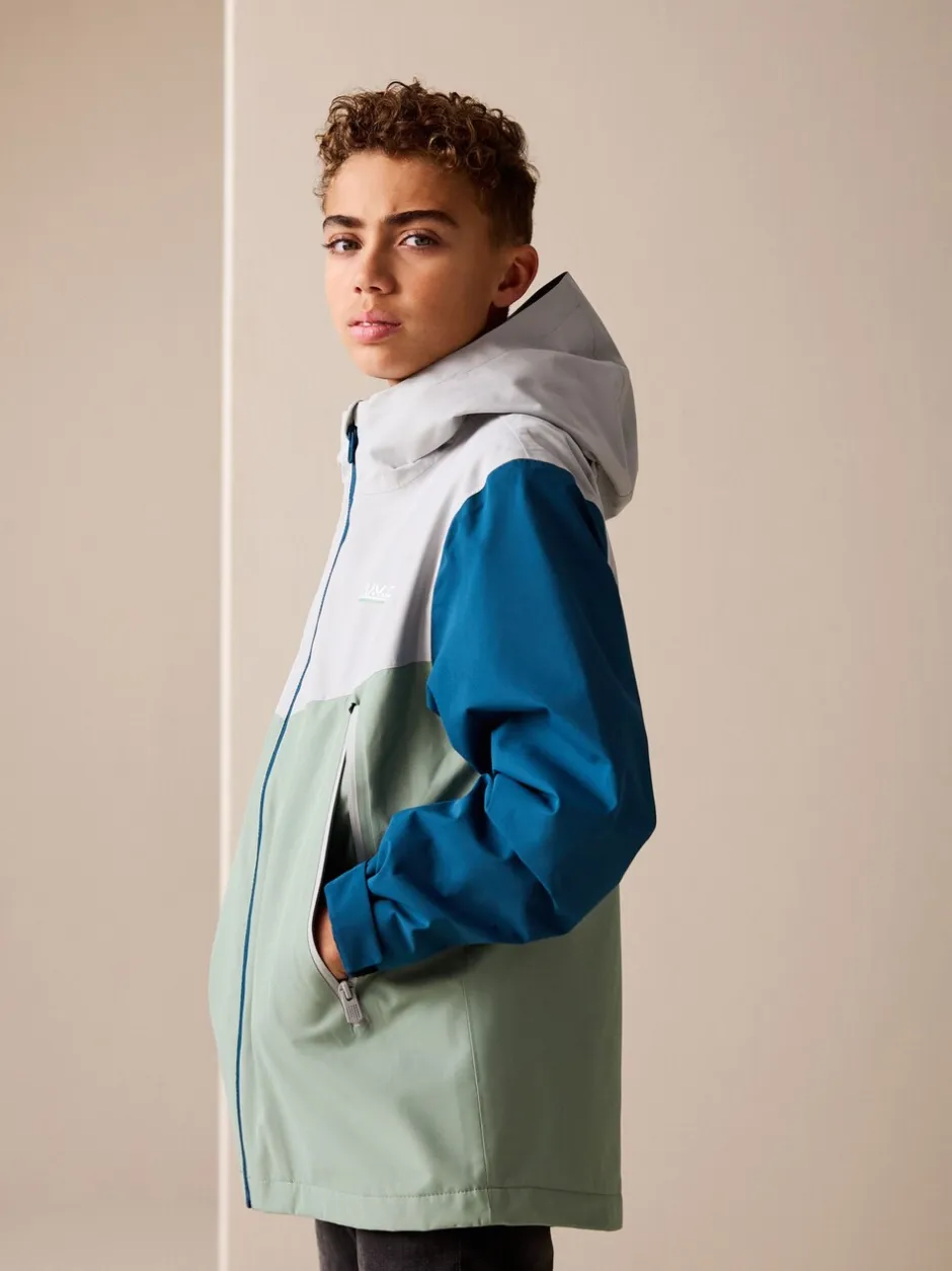 Next - Veste à capuche imperméable doublée de polaire (3-17ans) Color block bleu/vert Sale