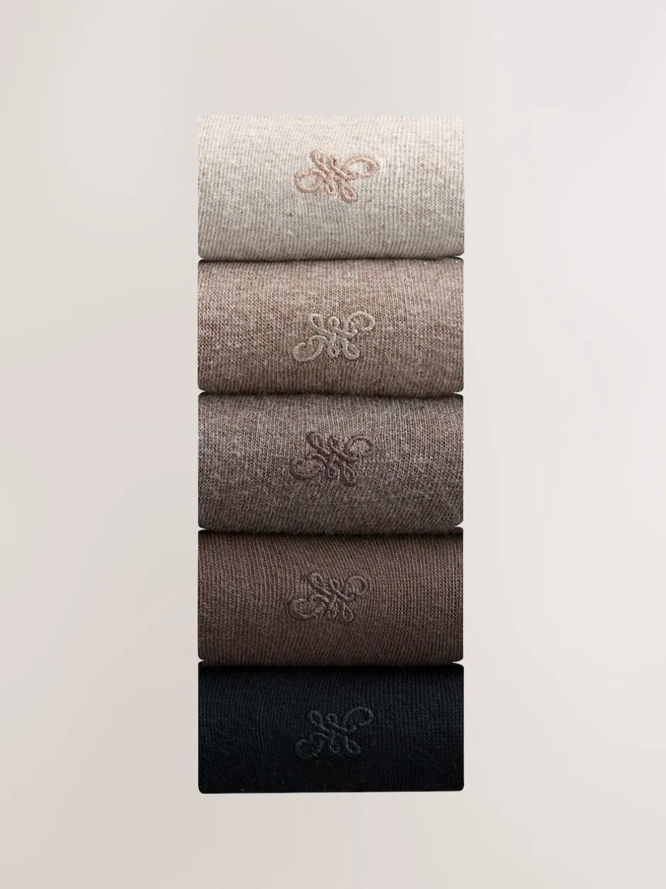 Next Coloris neutre chiné - Lot de 5 - Chaussettes fraîches brodées durables Sale