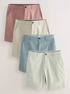 Next Coloris pastel - - Short chino extensible 4 Pack Ajustement droit Outlet