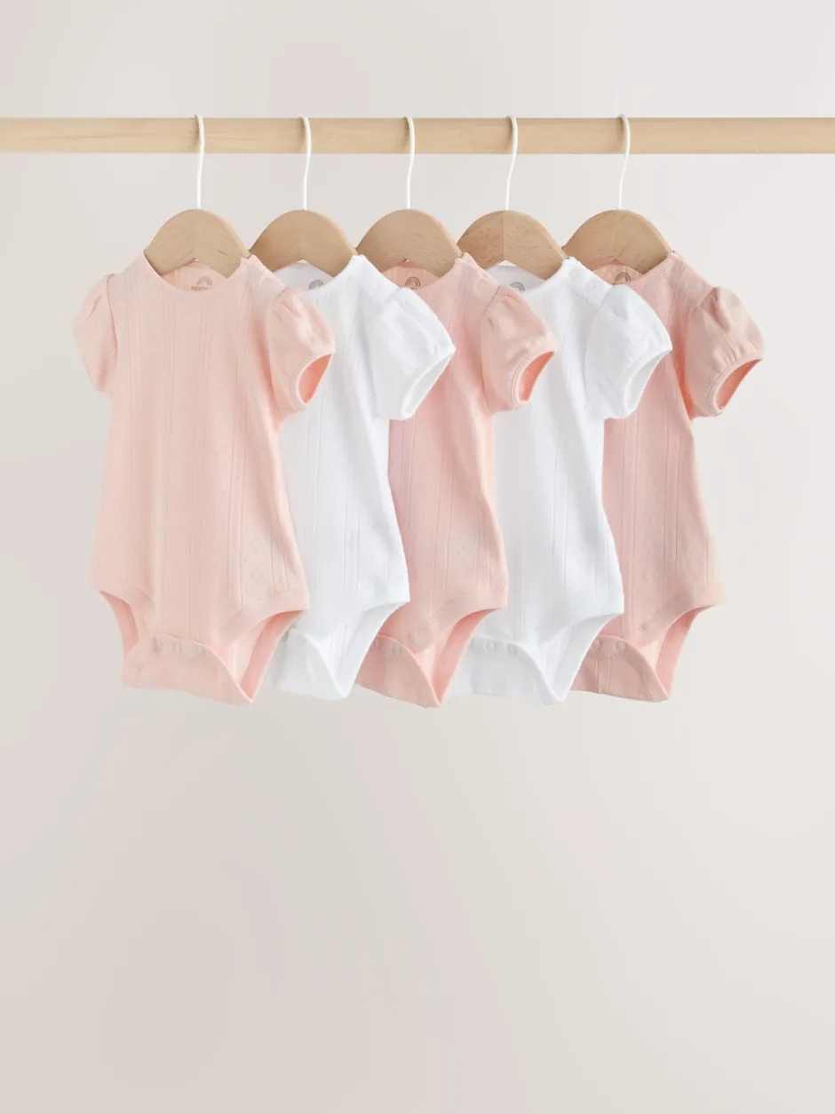 Next Coloris pastel - Lot de 5 bodys à manches courtes en maille pointelle pour bébé