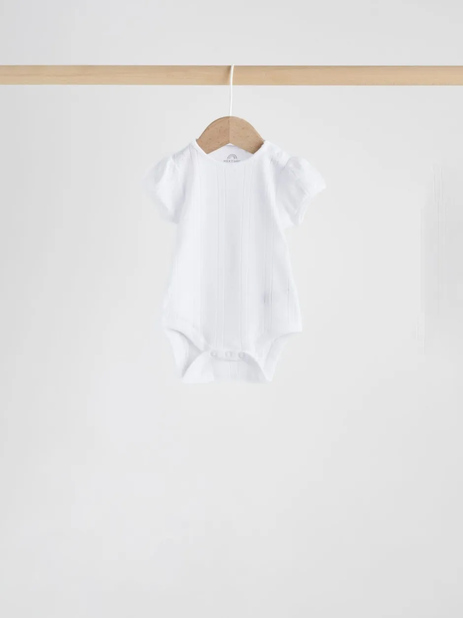 Next Coloris pastel - Lot de 5 bodys à manches courtes en maille pointelle pour bébé