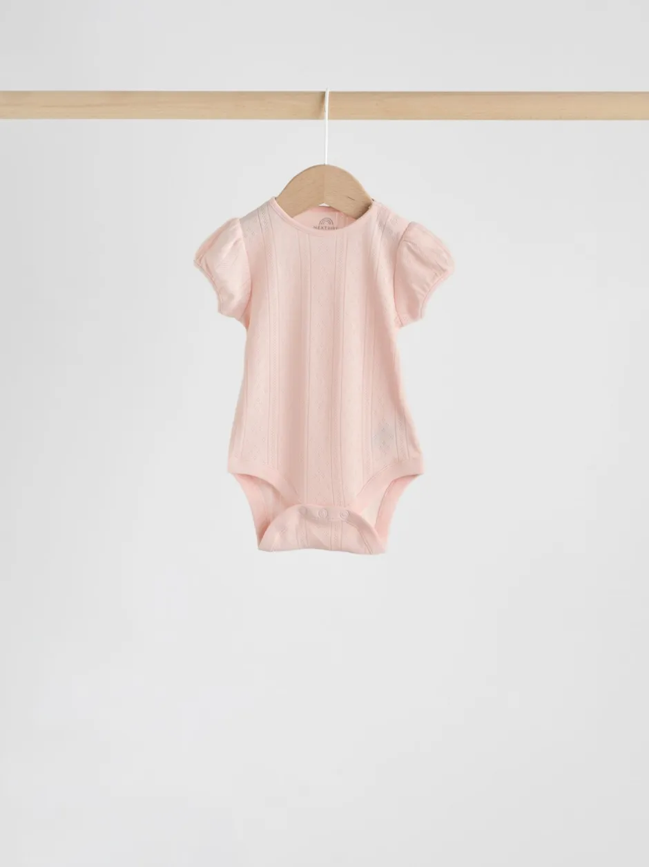 Next Coloris pastel - Lot de 5 bodys à manches courtes en maille pointelle pour bébé