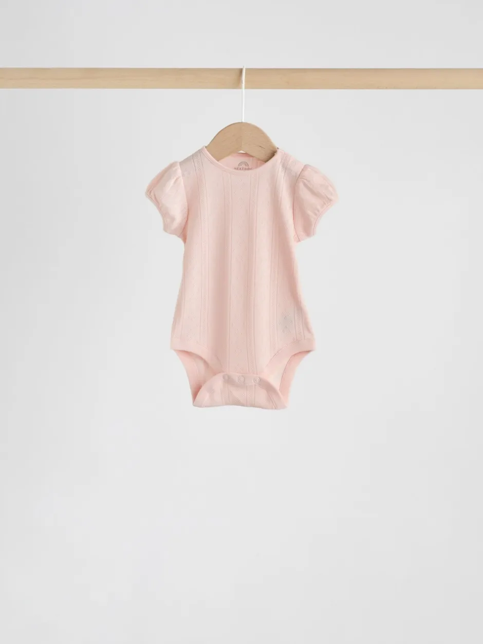 Next Coloris pastel - Lot de 5 bodys à manches courtes en maille pointelle pour bébé