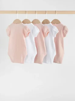 Next Coloris pastel - Lot de 5 bodys à manches courtes en maille pointelle pour bébé