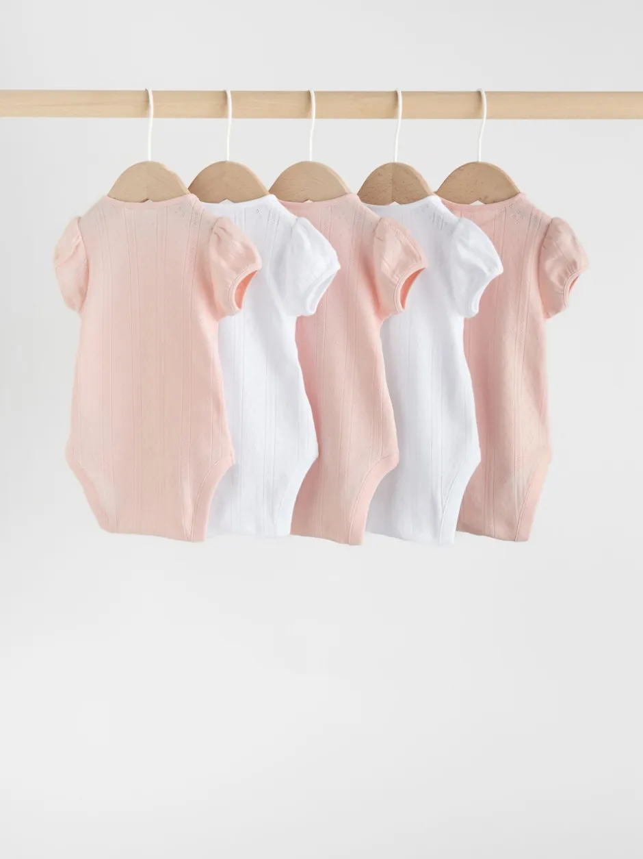 Next Coloris pastel - Lot de 5 bodys à manches courtes en maille pointelle pour bébé