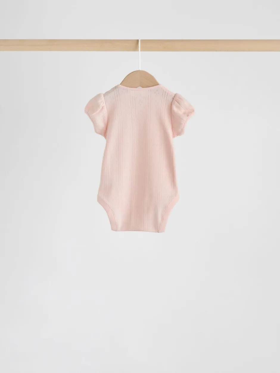 Next Coloris pastel - Lot de 5 bodys à manches courtes en maille pointelle pour bébé