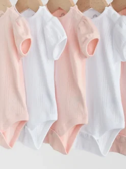 Next Coloris pastel - Lot de 5 bodys à manches courtes en maille pointelle pour bébé