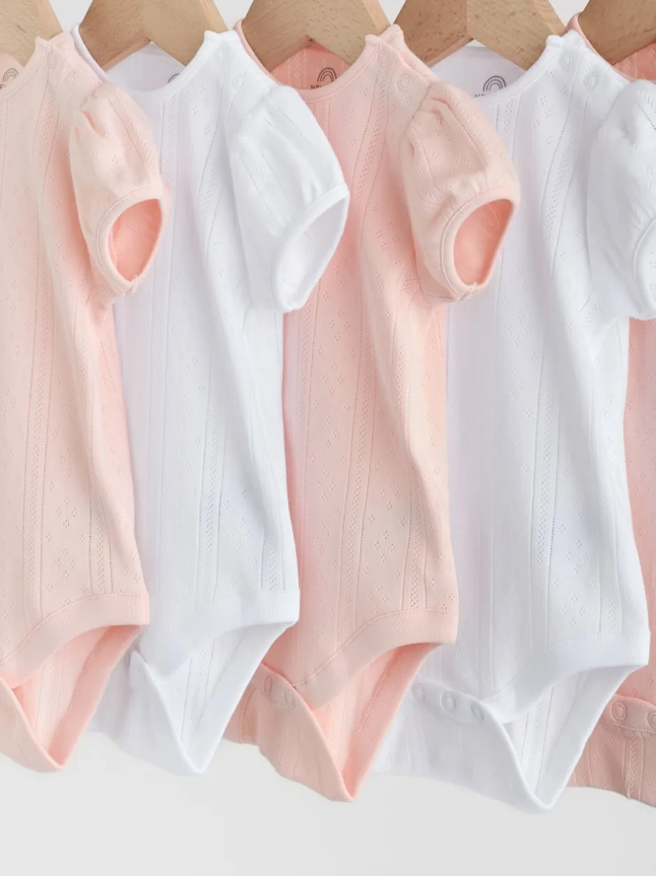 Next Coloris pastel - Lot de 5 bodys à manches courtes en maille pointelle pour bébé
