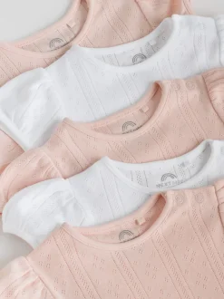Next Coloris pastel - Lot de 5 bodys à manches courtes en maille pointelle pour bébé