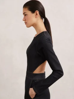 Reiss Combinaison en Denim Sanata à Jambe large et dos ouvert Sale