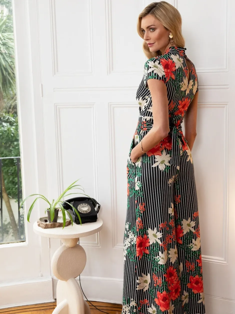 Hot Squash Combinaison HotSquash noir ample à fleurs et fines rayures Outlet