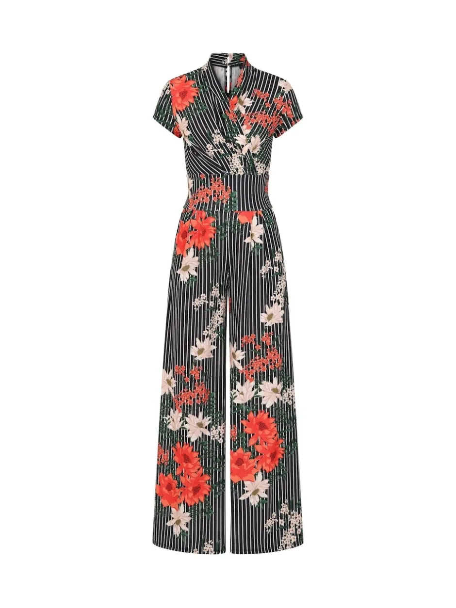 Hot Squash Combinaison HotSquash noir ample à fleurs et fines rayures Outlet