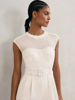 Reiss Combinaison-pantalon ceinturée à jambe large et empiècements transparents Alba Discount