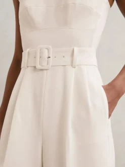 Reiss Combinaison-pantalon ceinturée à jambe large et empiècements transparents Alba Discount