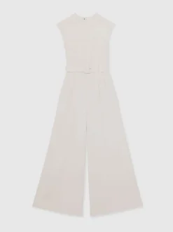 Reiss Combinaison-pantalon ceinturée à jambe large et empiècements transparents Alba Hot