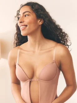 Next Couleur praline - Body plongeant sans dos à bretelles multidirectionnelles Clearance