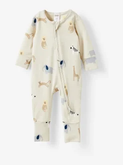 Cotton On Crème - Barboteuse zippée en coton à manches longues New