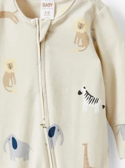 Cotton On Crème - Barboteuse zippée en coton à manches longues New