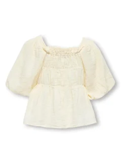 ONLY KIDS Crème - Chemisier texturé à manches courtes et manches bouffantes