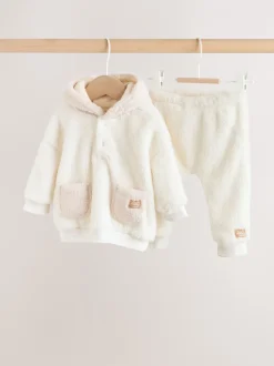 Next Crème - Ensemble bébé sweat à capuche et jogging Borg (0mois-2ans) Outlet