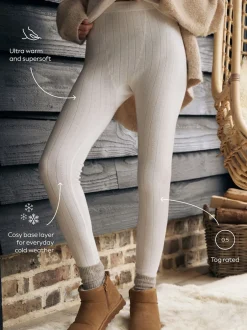 Next Crème - Leggings en maille pointelle douillette haute taille thermique