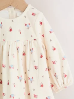 Next Crème à petites fleurs - Ensemble robe et collants en velours à manches longues bébé 2 pièces (0mois-2ans) Clearance