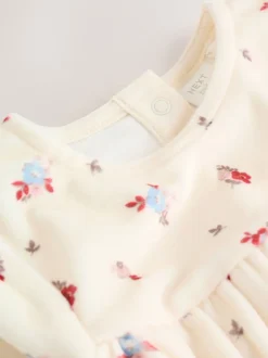 Next Crème à petites fleurs - Ensemble robe et collants en velours à manches longues bébé 2 pièces (0mois-2ans) Clearance