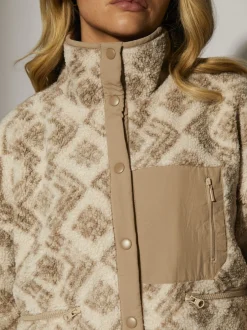 South Beach Crème - Imprimé Veste zippée en borg surdimensionnée avec poche New