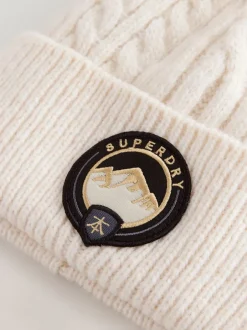 Superdry Crème - Ensemble bonnet et Gants à pompons